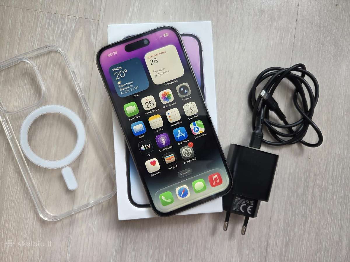 iPhone 14 Pro 128gb, tvarkingas, pilnu komplektu