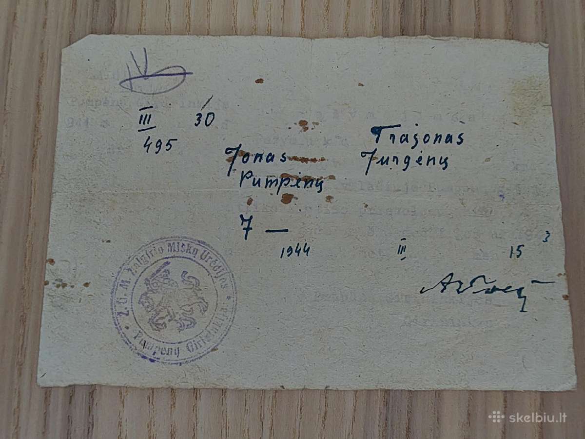 Kirtimų prievolės pažymėjimas. 1943-1944. Pumpėnai - nuotraukos Nr. 2