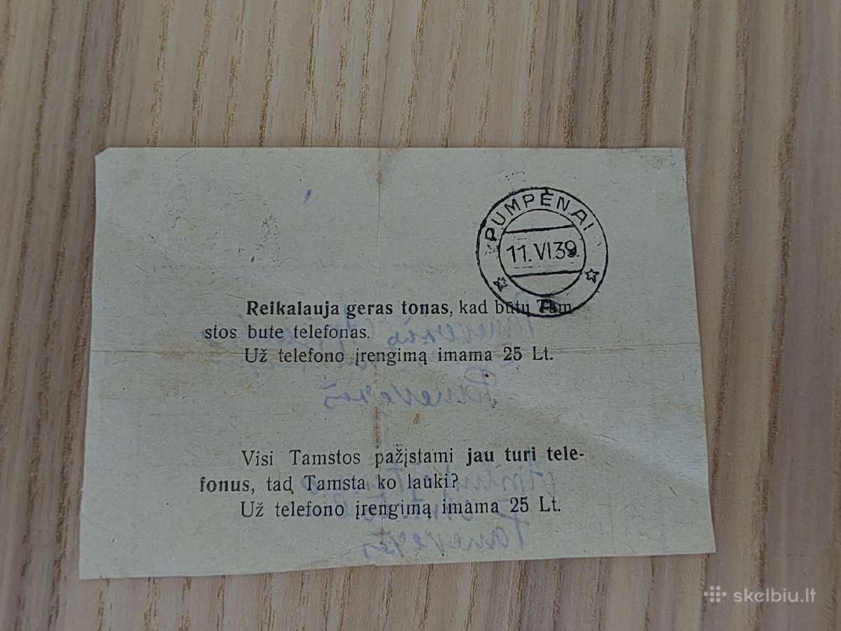 Telefono įrengimo reklama. 1939