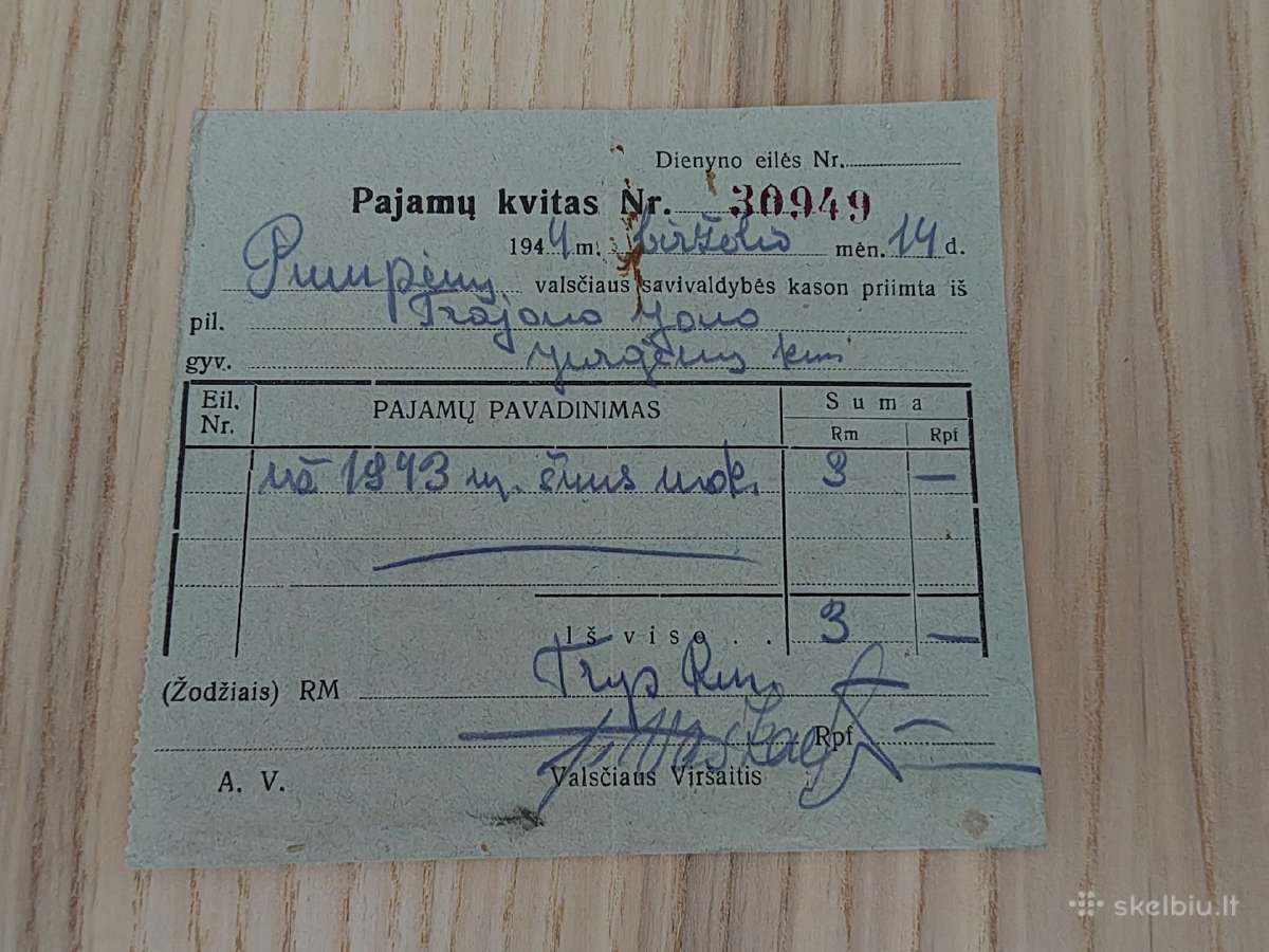 Šuns mokestis. 1943. Pumpėnų valsčius
