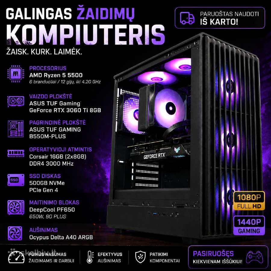 Žaidimų kompiuteris - Ryzen 5 5500 - Rtx3060ti