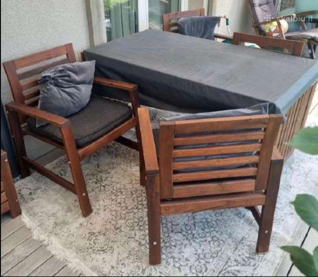 Mediniai Ikea terasos lauko baldai