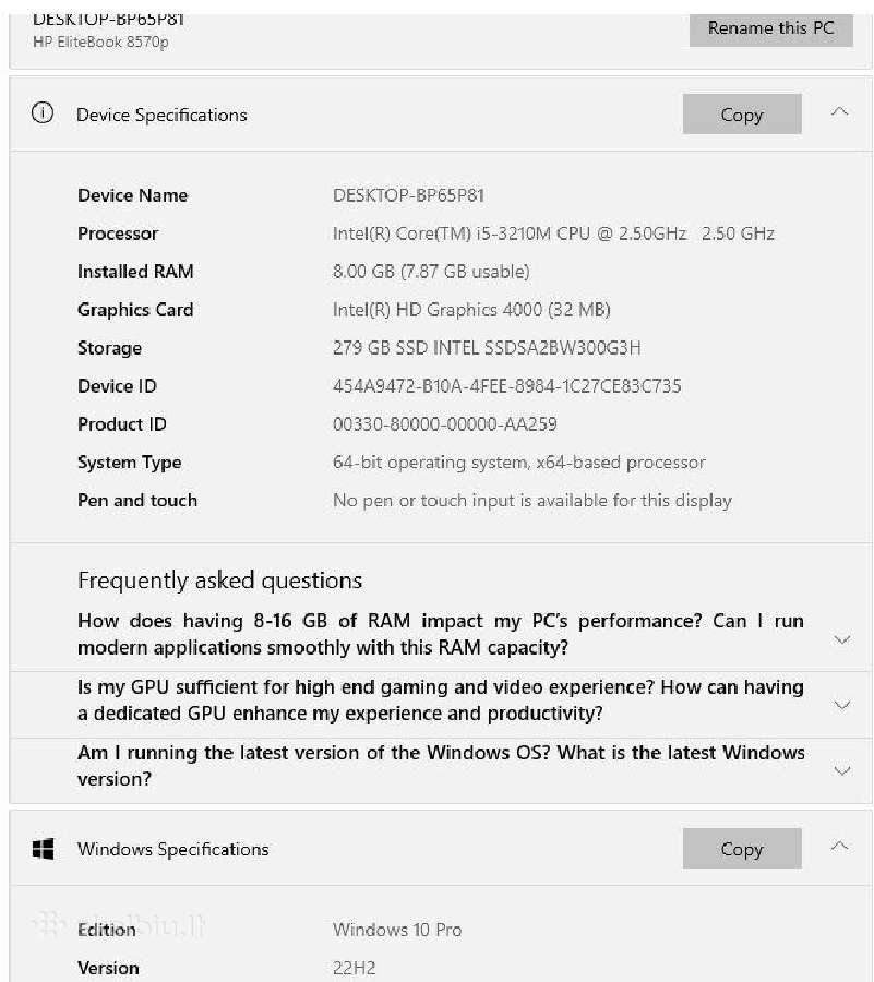 Hp Elitebook 8570p