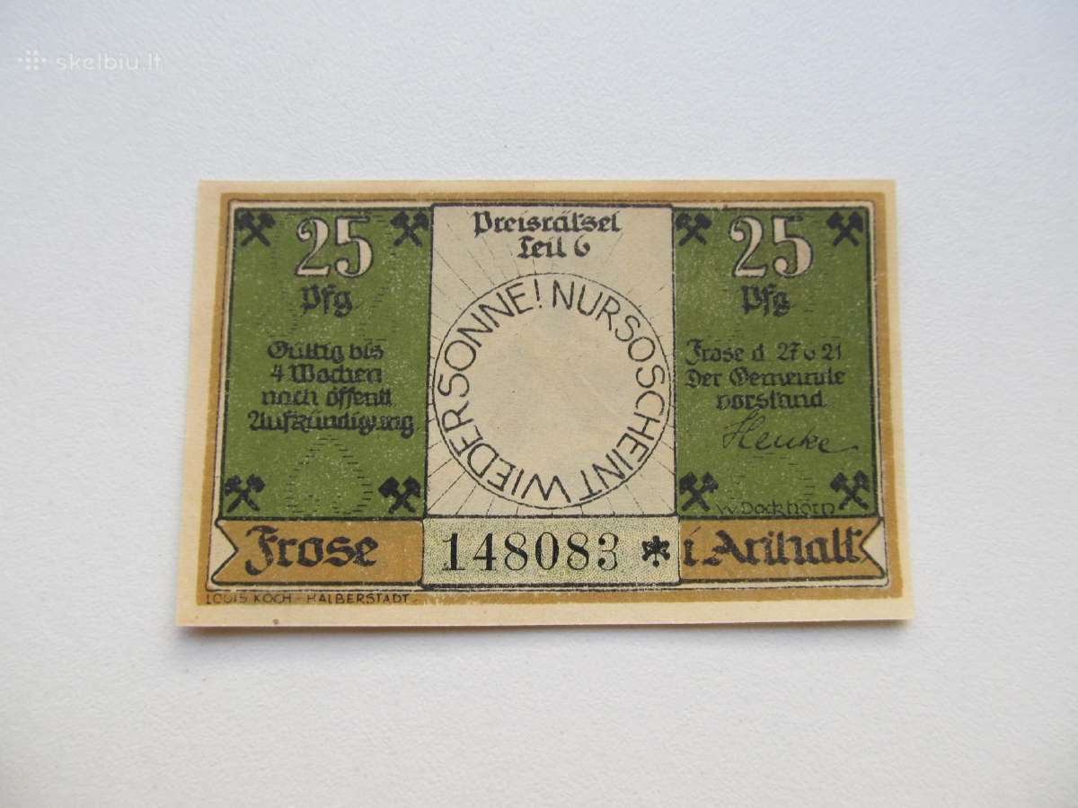 Notgeldas 25 pfenigai , Frose Vokietija , 1921