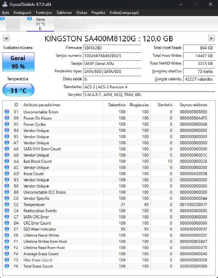 M2 sata arba sata diskas Kingston 120gb - nuotraukos Nr. 3