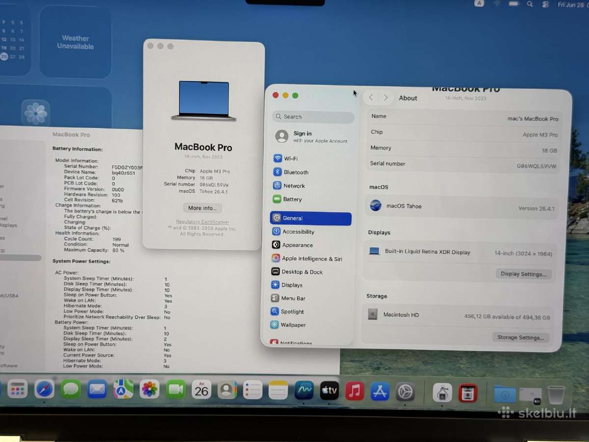 MacBook pro 14'' m3pro/18gb/512 93% bat - nuotraukos Nr. 2