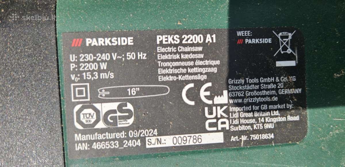 Parkside elektrinis grandininis pjuklas - nuotraukos Nr. 2