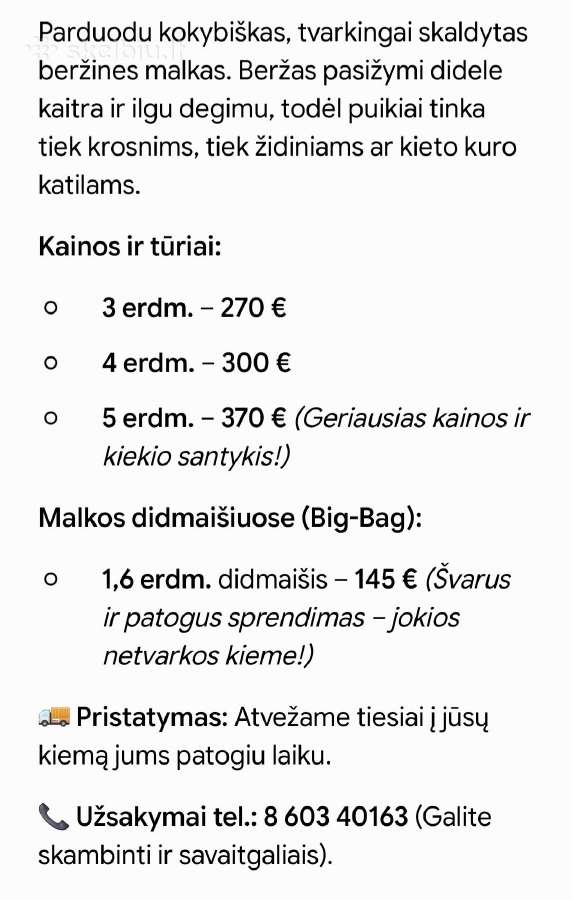 Parduodu skaldytas malkas