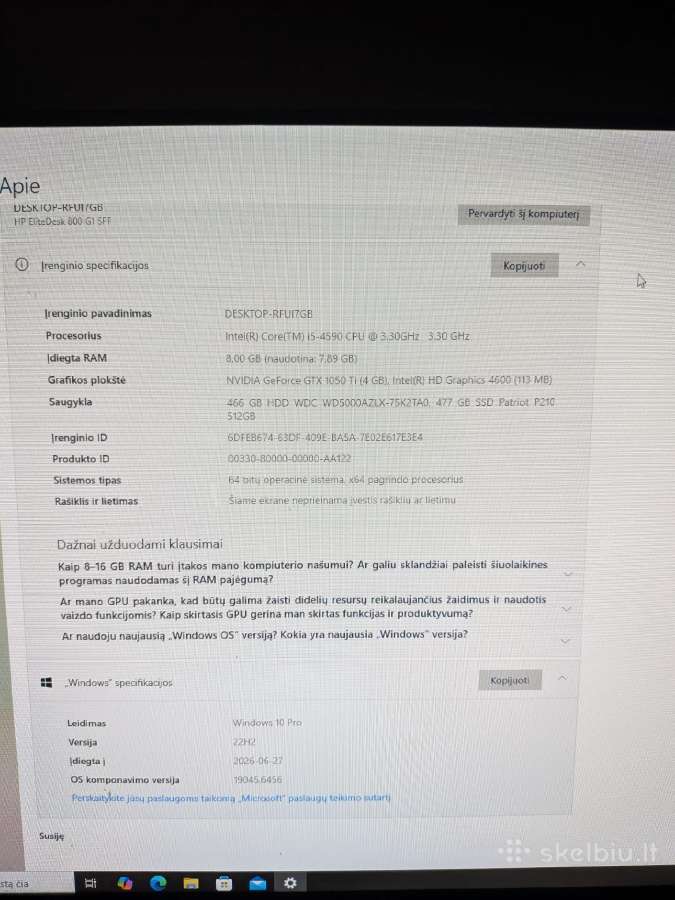 Hp Elitedesk i5/rtx1050ti 4gb/8gb/512 SSD/24" LED - nuotraukos Nr. 5