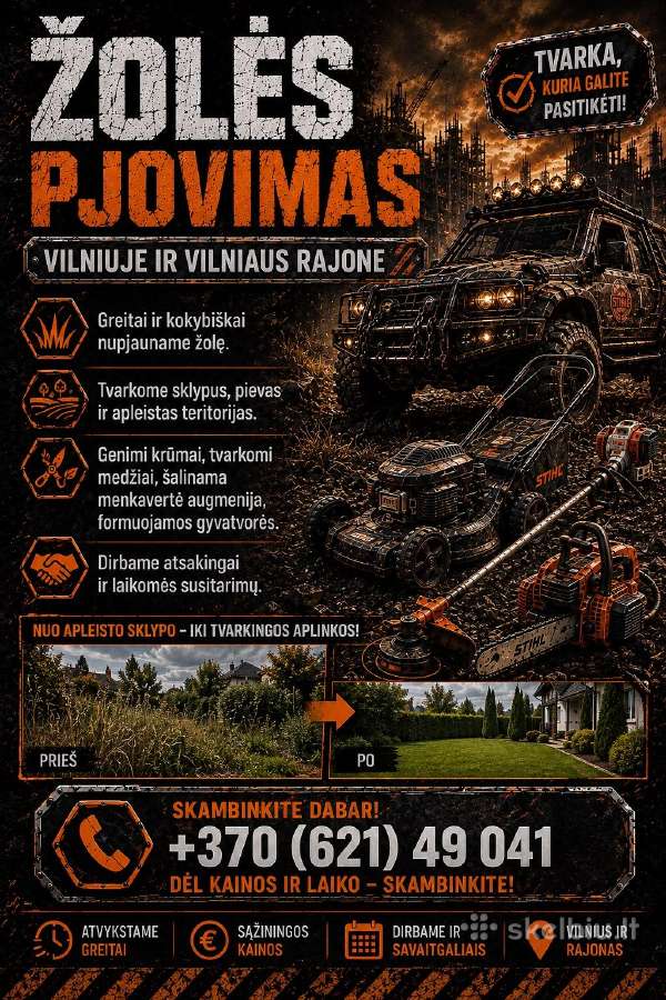 Žolės pjovimas Vilniuje ir rajone Sklypų tvarkyms