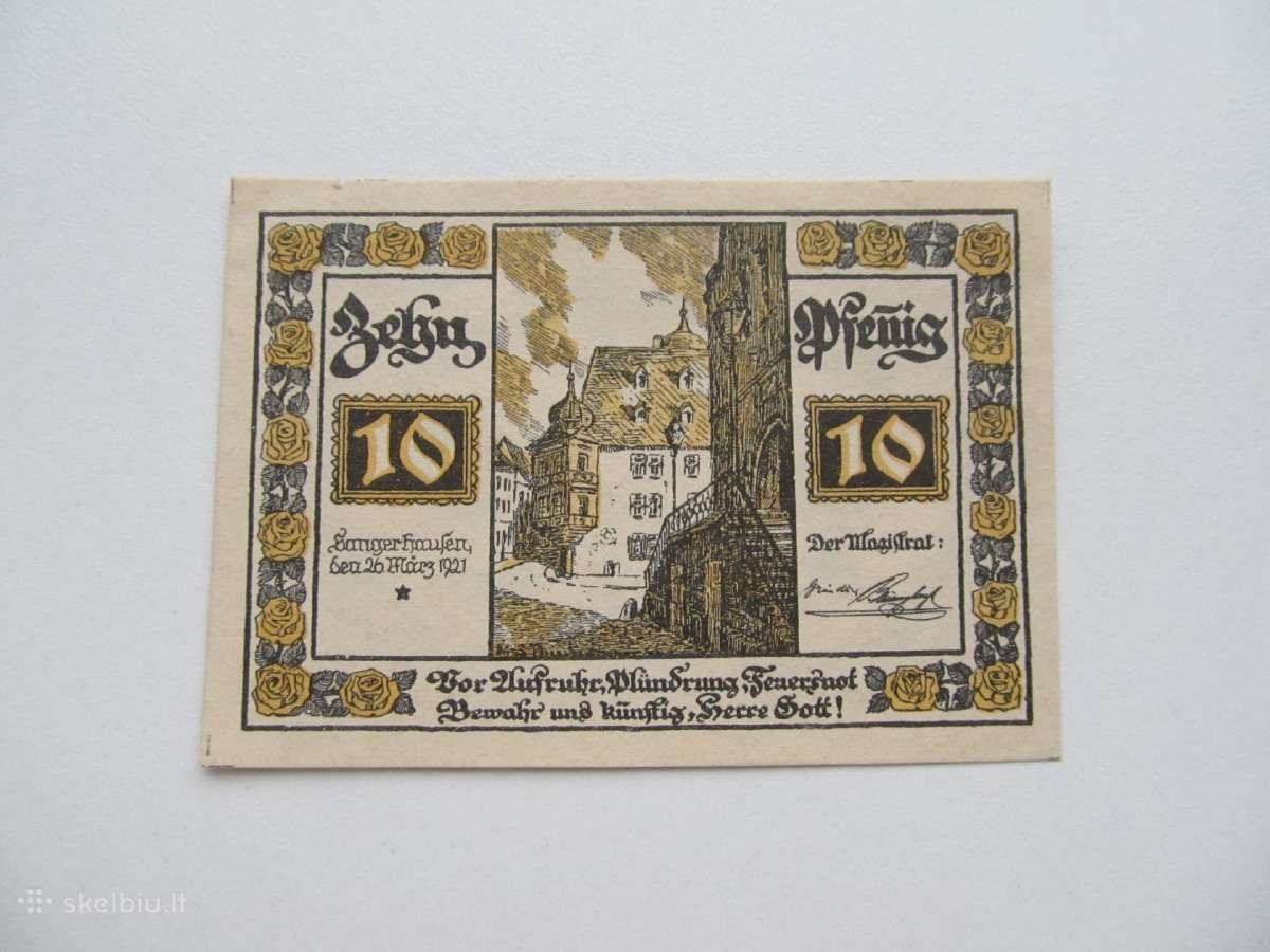 Notgeldas 10 pfenigu , Rosenstadt Vokietija , 1921