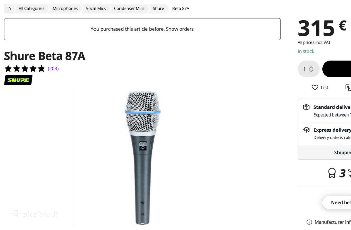 Mikrofonas Shure Beta 87a - nuotraukos Nr. 5