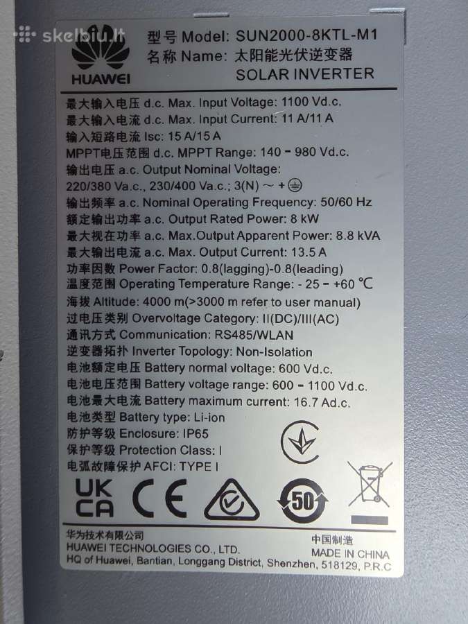 Inverteris Huawei Sun2000-8ktl-m1 iki 12kwp - nuotraukos Nr. 3