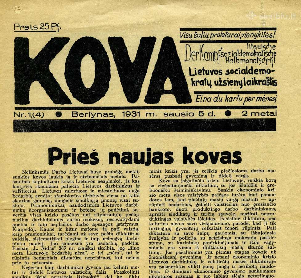 1931 Socialdemokratų laikraštis Kova