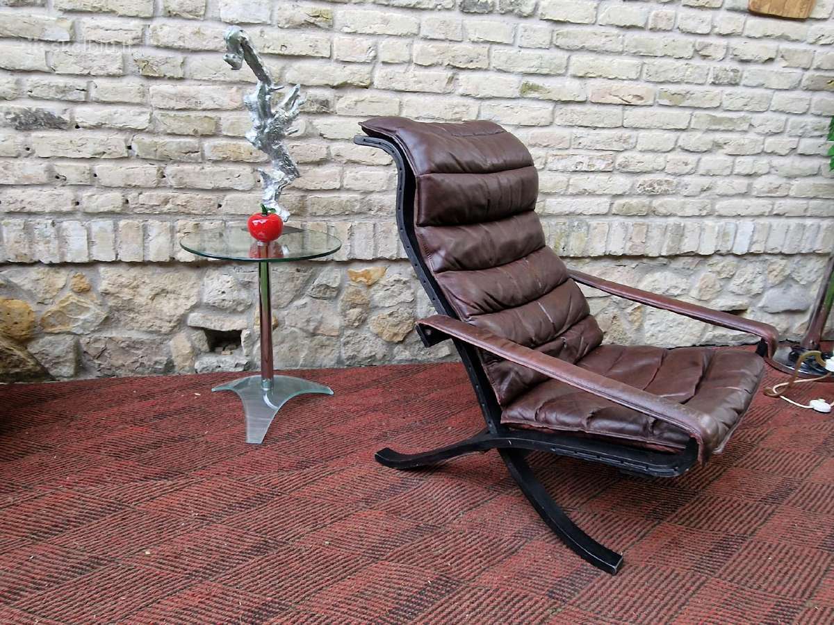 Vintažinis mid century autorinis odinis fotelis - nuotraukos Nr. 4