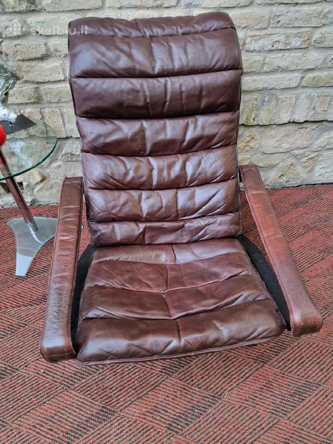 Vintažinis mid century autorinis odinis fotelis - nuotraukos Nr. 5