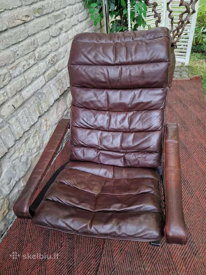 Vintažinis mid century autorinis odinis fotelis - nuotraukos Nr. 6