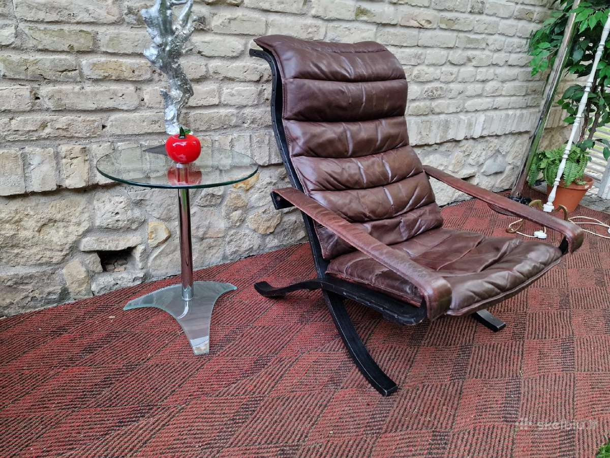 Vintažinis mid century autorinis odinis fotelis - nuotraukos Nr. 7