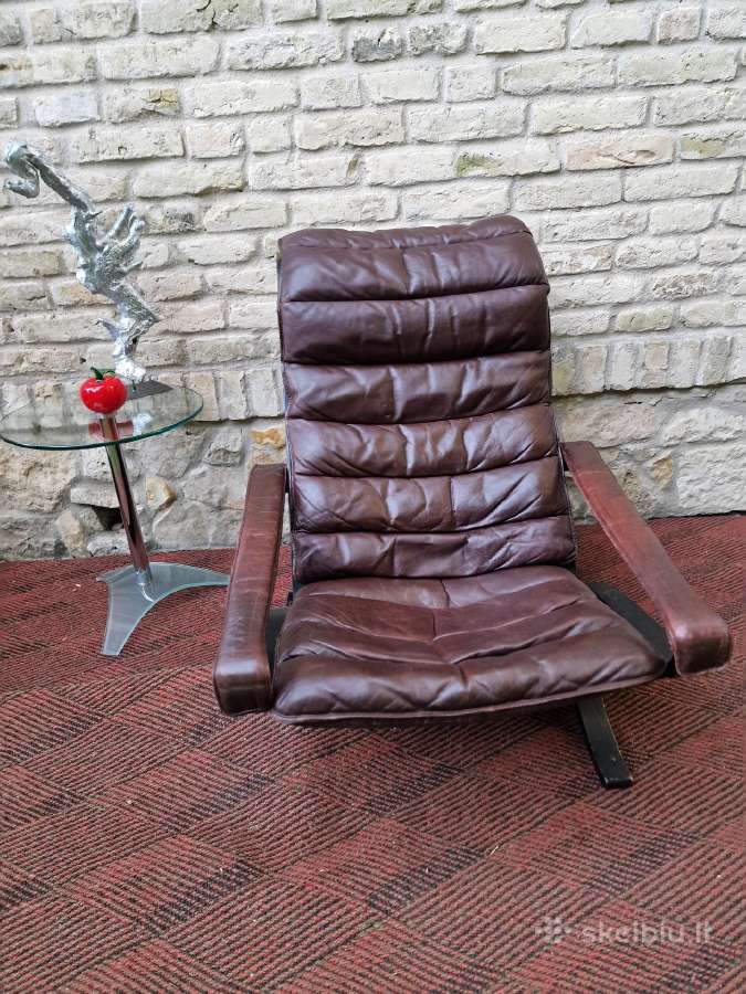 Vintažinis mid century autorinis odinis fotelis - nuotraukos Nr. 9