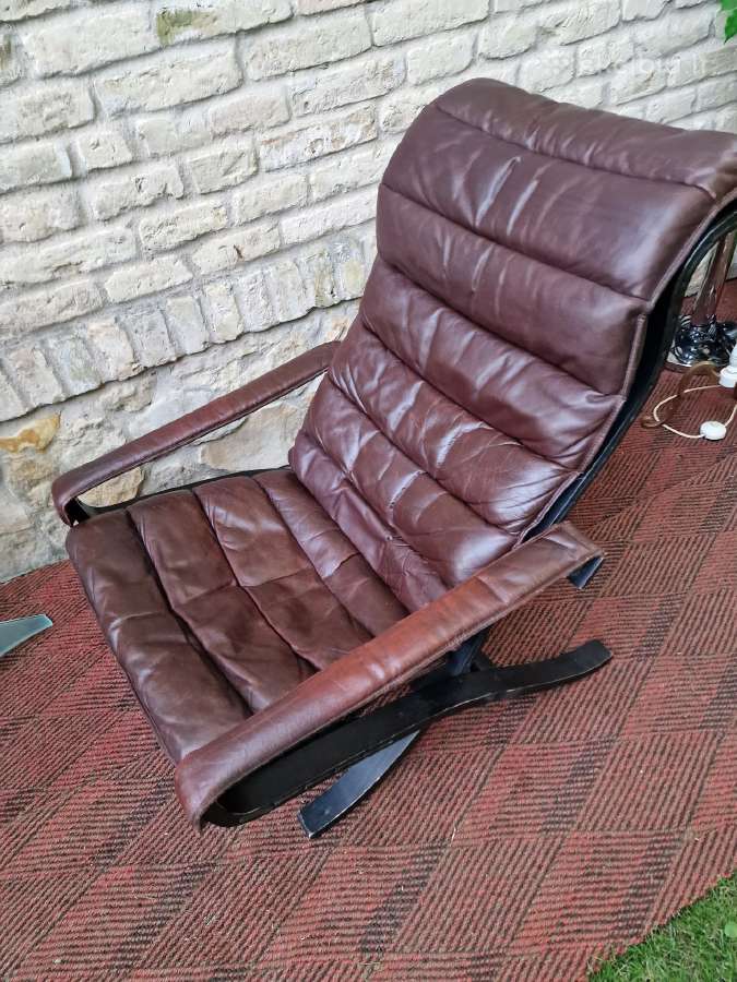 Vintažinis mid century autorinis odinis fotelis - nuotraukos Nr. 10