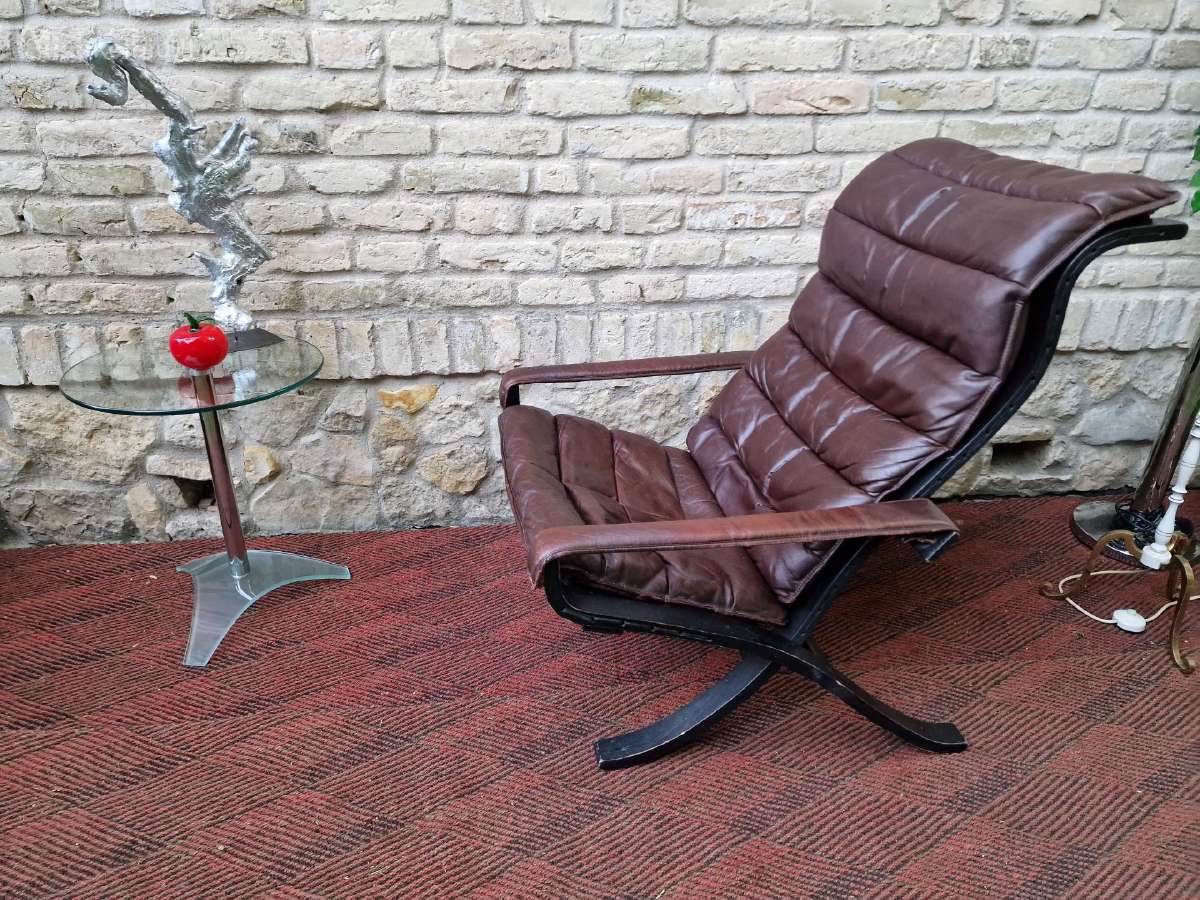 Vintažinis mid century autorinis odinis fotelis - nuotraukos Nr. 13
