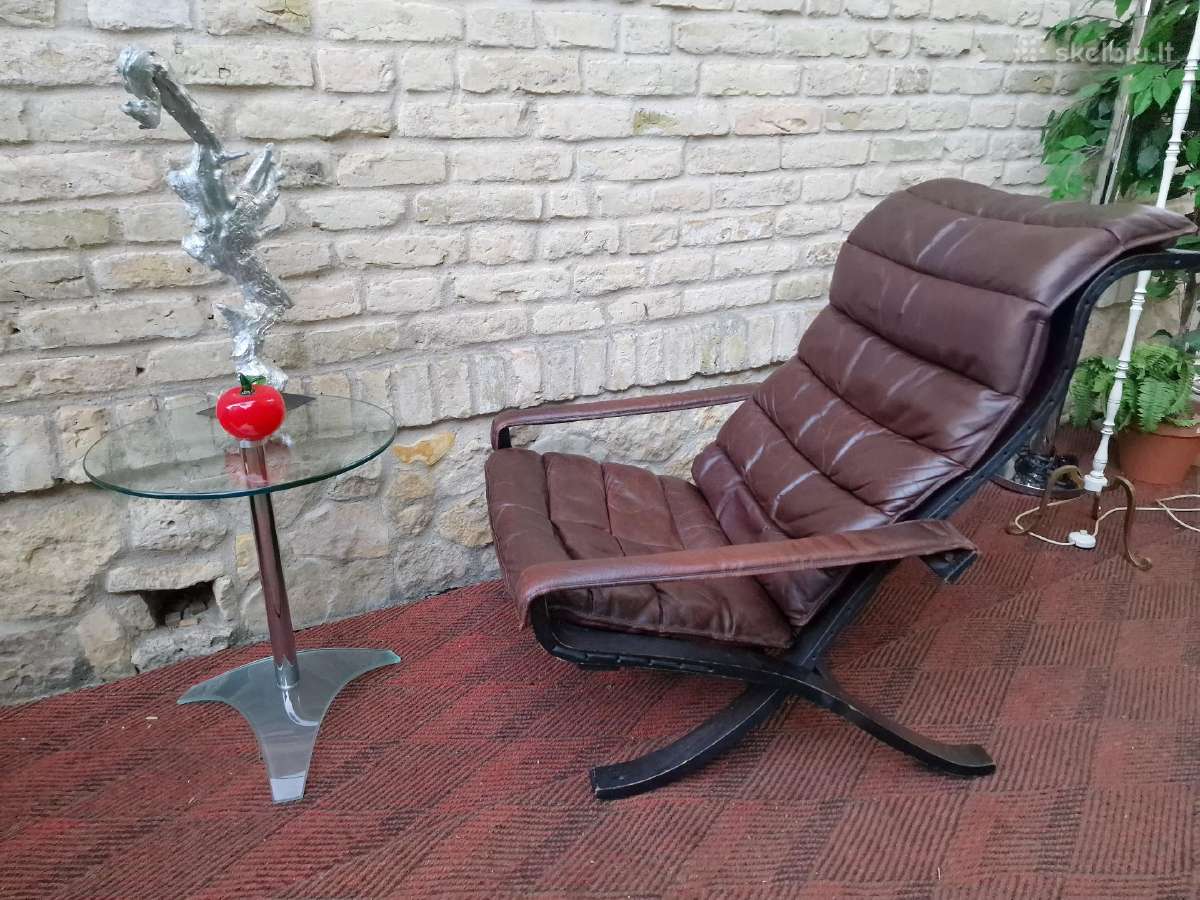 Vintažinis mid century autorinis odinis fotelis - nuotraukos Nr. 21