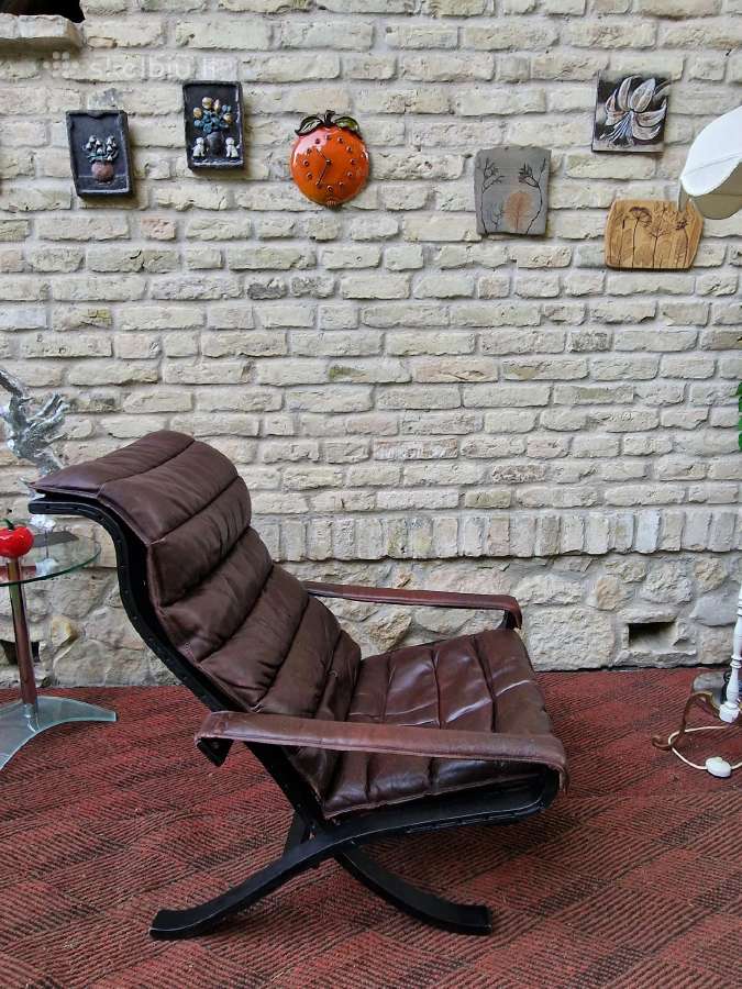 Vintažinis mid century autorinis odinis fotelis - nuotraukos Nr. 22