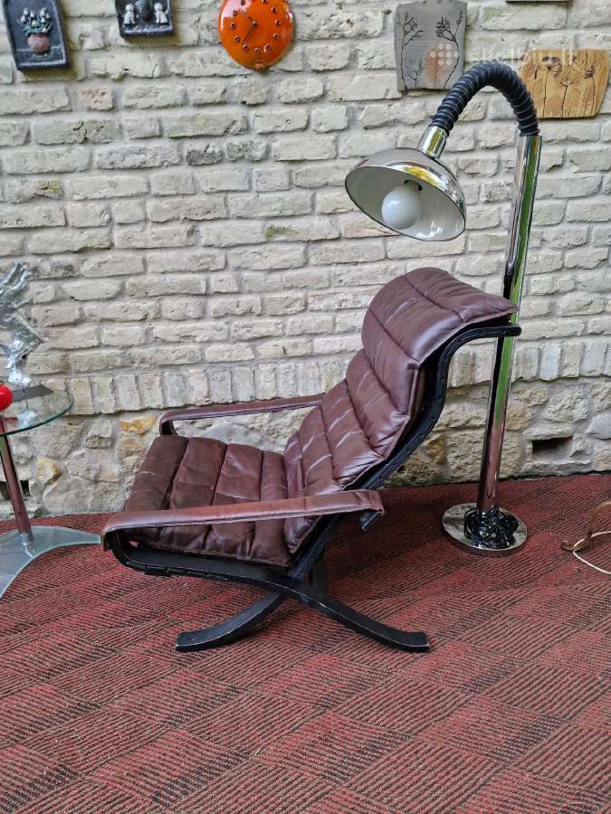 Vintažinis mid century autorinis odinis fotelis - nuotraukos Nr. 26