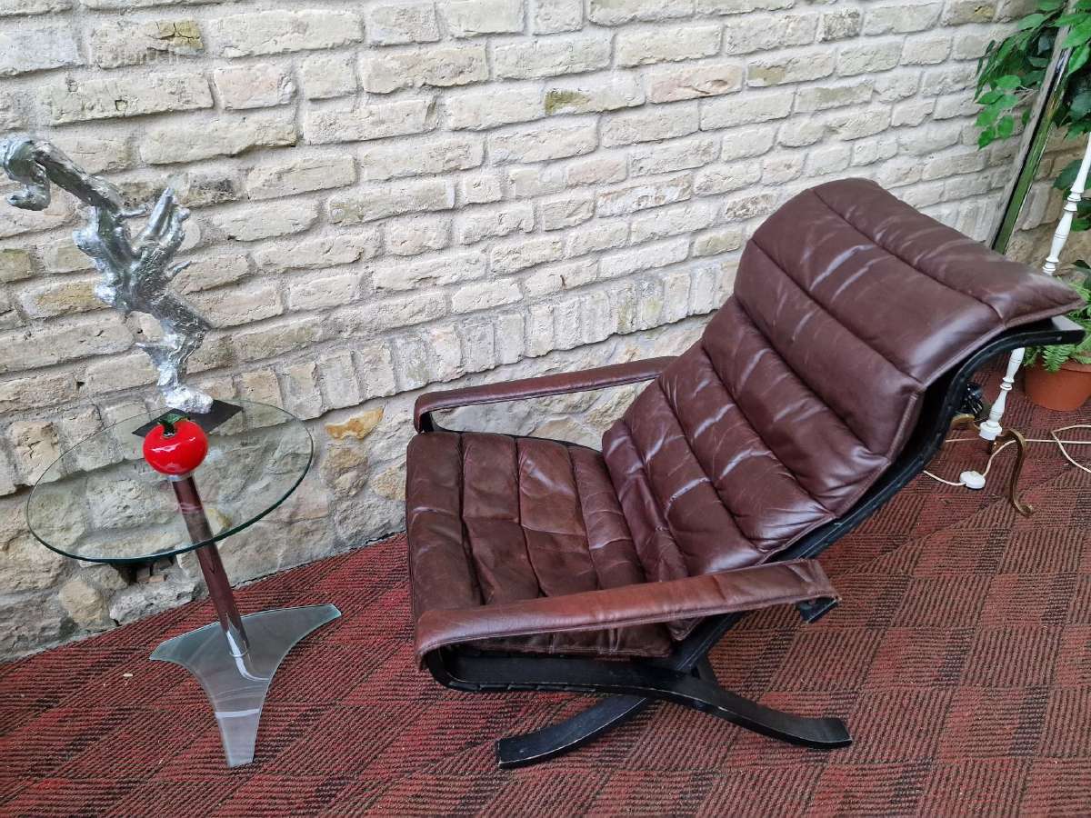 Vintažinis mid century autorinis odinis fotelis - nuotraukos Nr. 27