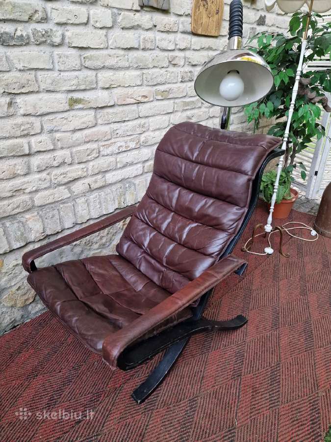 Vintažinis mid century autorinis odinis fotelis - nuotraukos Nr. 29