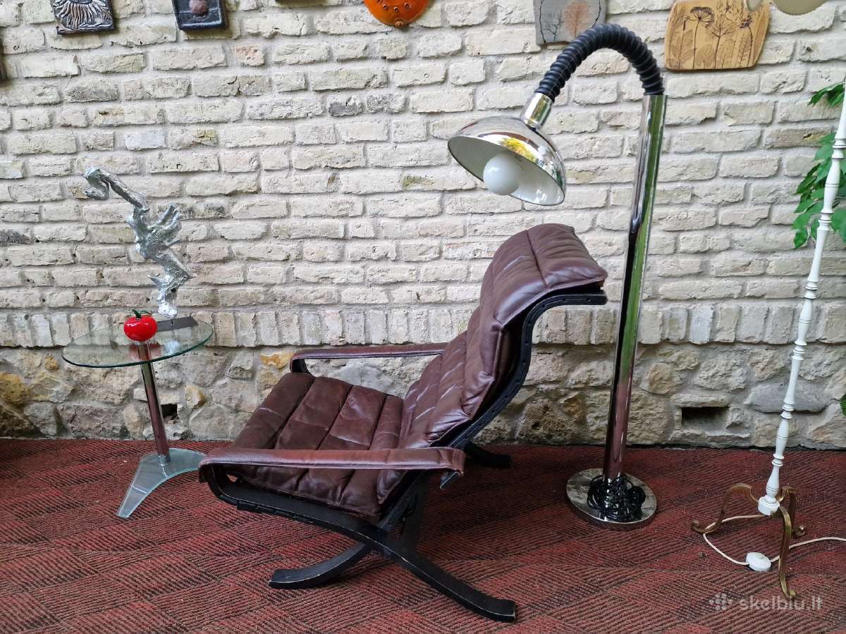 Vintažinis mid century autorinis odinis fotelis - nuotraukos Nr. 30