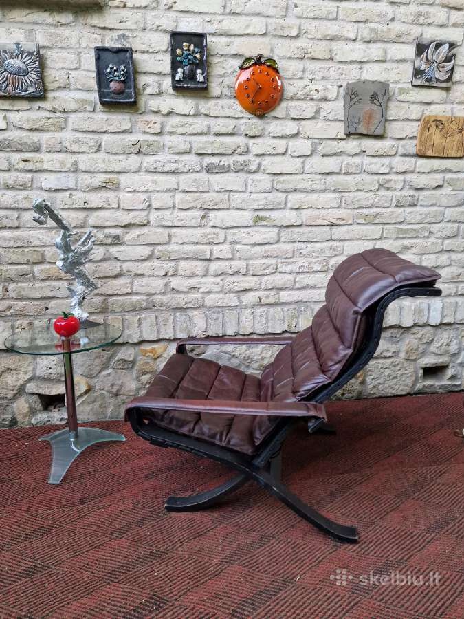 Vintažinis mid century autorinis odinis fotelis - nuotraukos Nr. 31