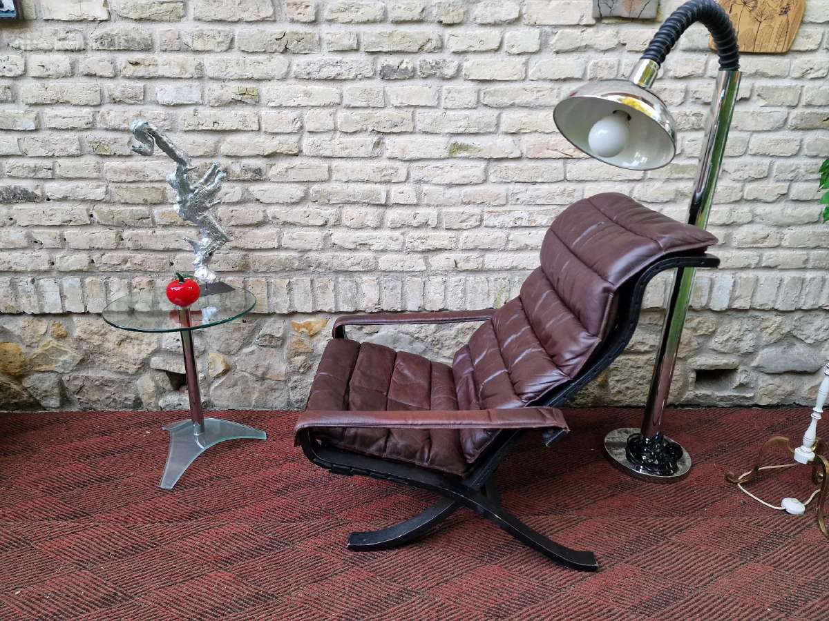 Vintažinis mid century autorinis odinis fotelis - nuotraukos Nr. 32