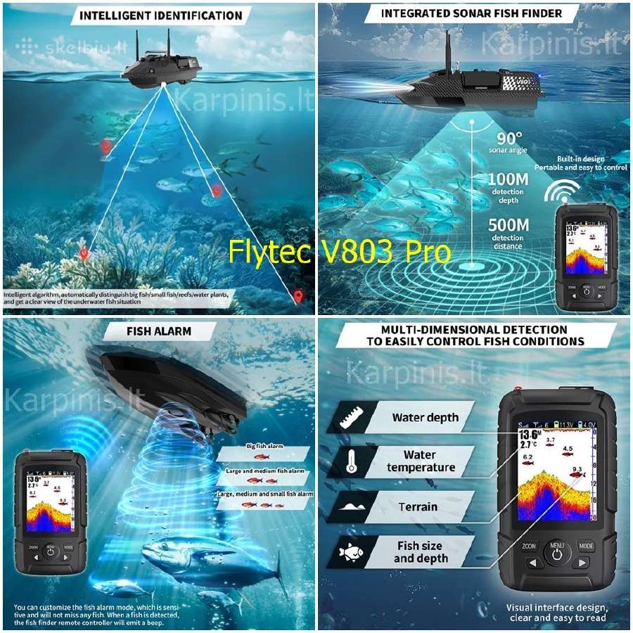 Flytec V803 Pro laivelis. GPS ir Echolotas 300 met - nuotraukos Nr. 3