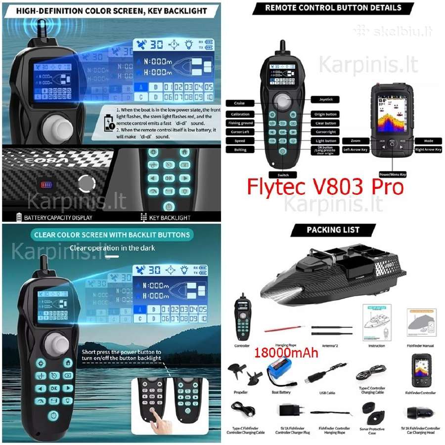 Flytec V803 Pro laivelis. GPS ir Echolotas 300 met - nuotraukos Nr. 5