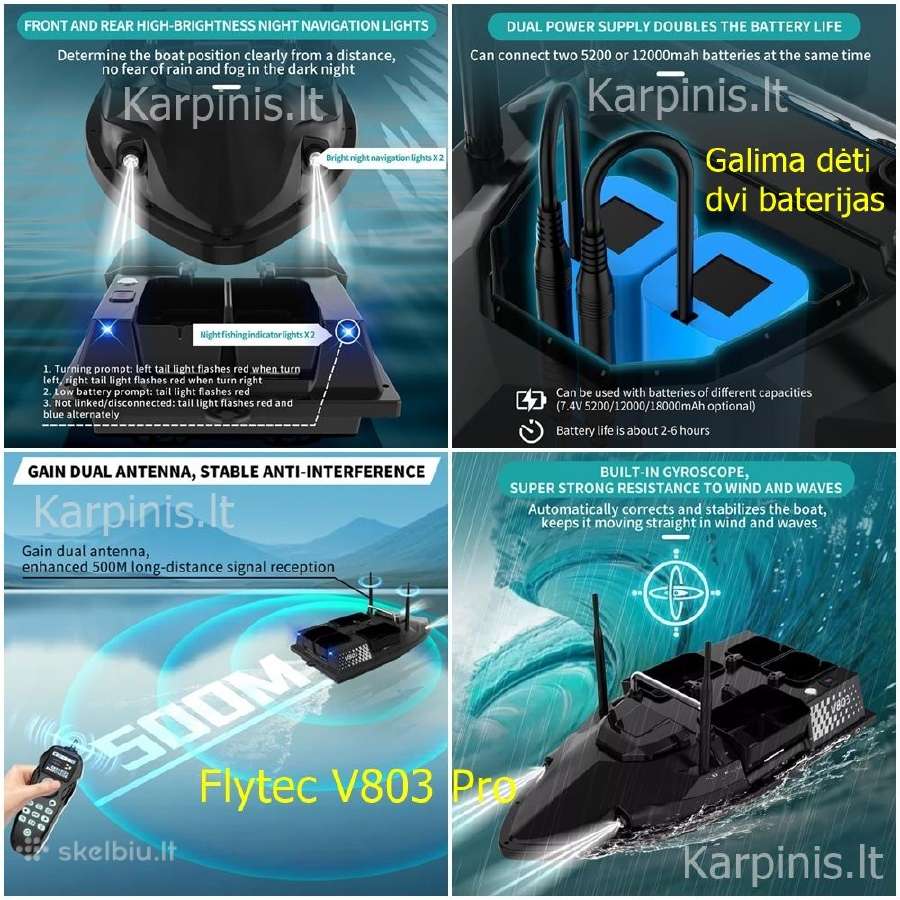 Flytec V803 Pro laivelis. GPS ir Echolotas 300 met - nuotraukos Nr. 8