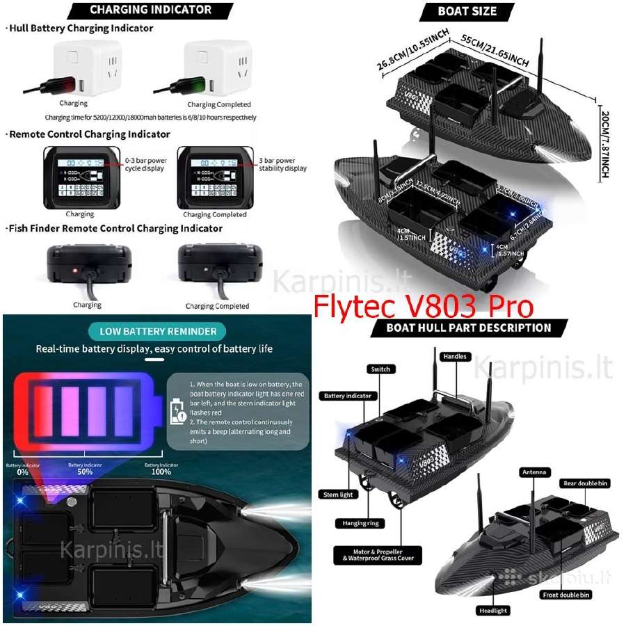 Flytec V803 Pro laivelis. GPS ir Echolotas 300 met - nuotraukos Nr. 9