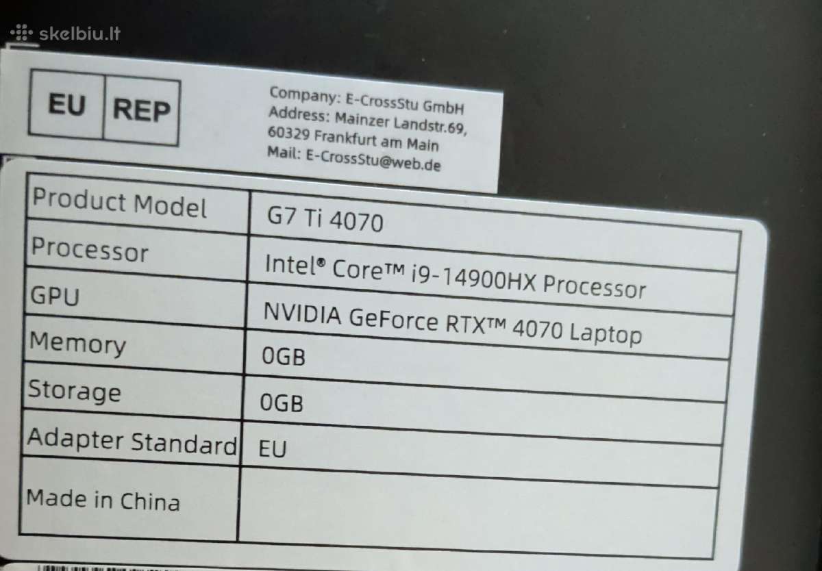Rtx 4070 / i9-14900hx / Barebone (No RAM / SSD) - nuotraukos Nr. 6