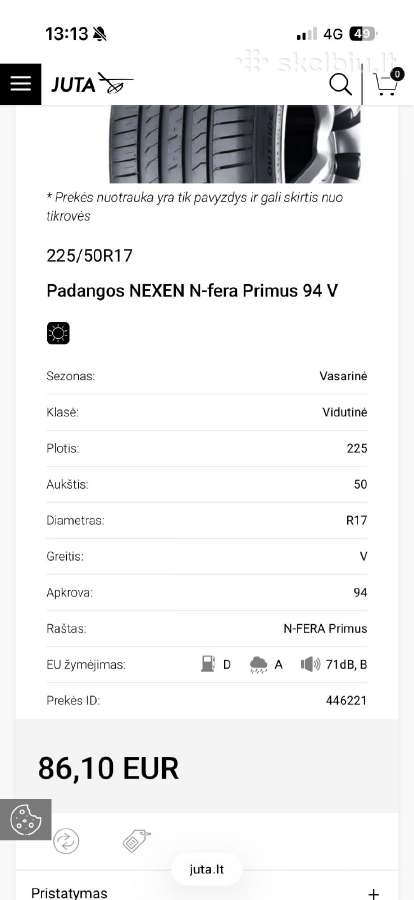 Nexen n fera primus 225/50/17 94v Vasarines