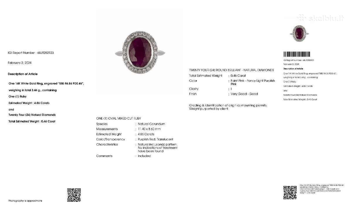 Aukso žiedas su nekaitintu rubinu (4,68ct) - nuotraukos Nr. 11