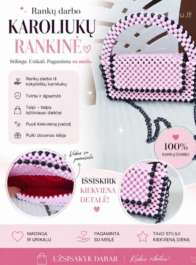 Rankų darbo rankinukas 24'13'6tvirtas,turi forma