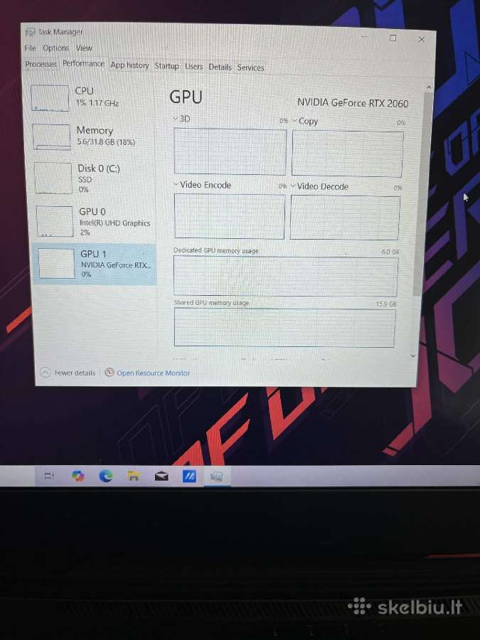 Asus Rog gaming laptop i7-10870h Rtx 2060 - nuotraukos Nr. 5