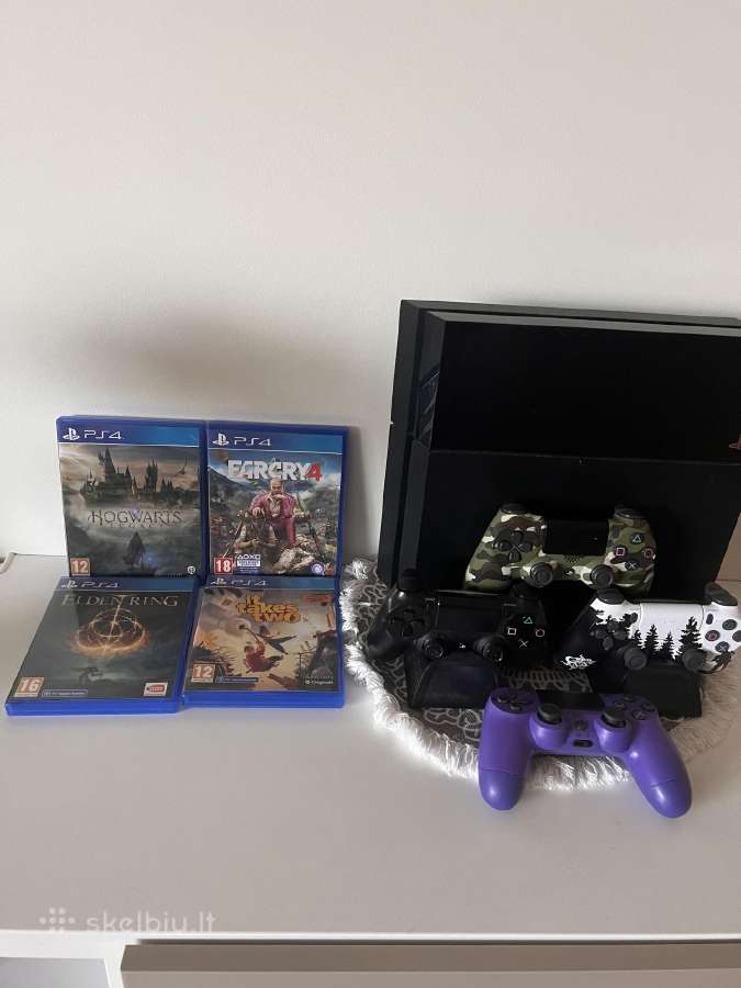 Ps4 1tb + 4 pulteliai + 4 žaidimai + kroviklis