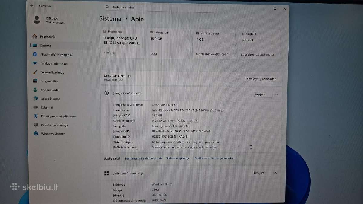 Xeon E3-1225 V3,16gb-RAM,250gb-SSD,gtx1050ti - nuotraukos Nr. 11