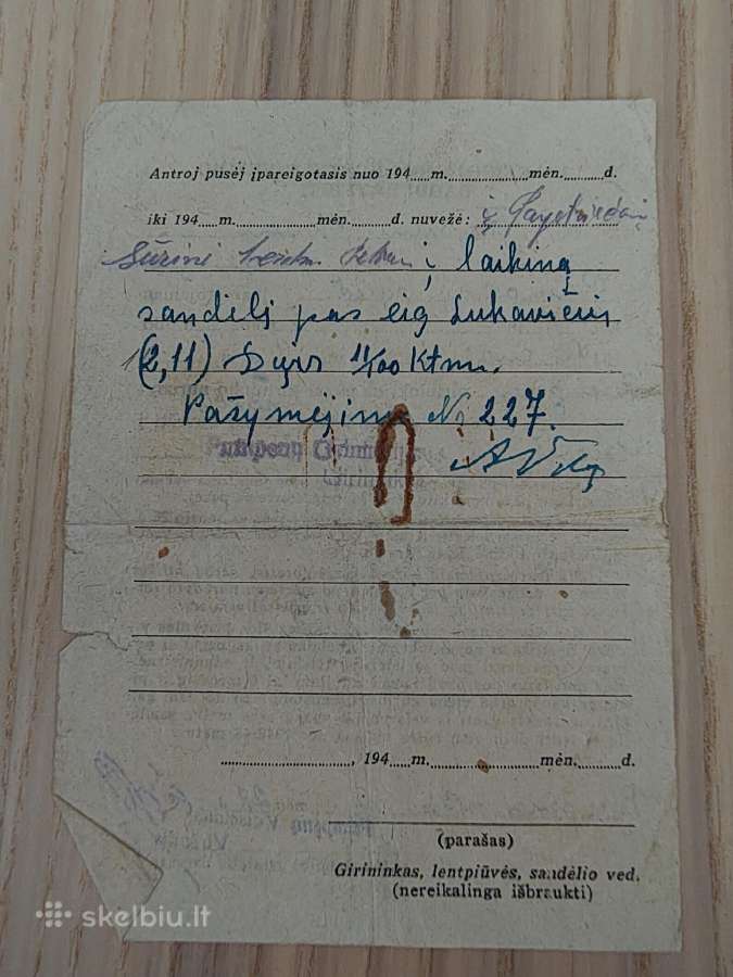 Įpareigiamoji kortelė vežimo darbui atlikti. 1943 - nuotraukos Nr. 2