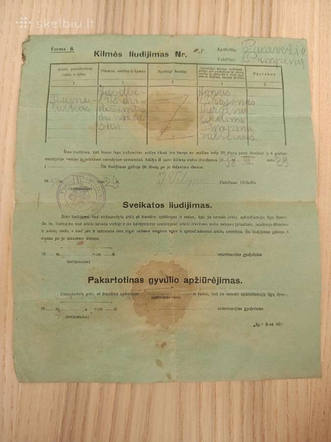 Arklio kilmės liudijimas. 1938. Pumpėnų valsčius - nuotraukos Nr. 2
