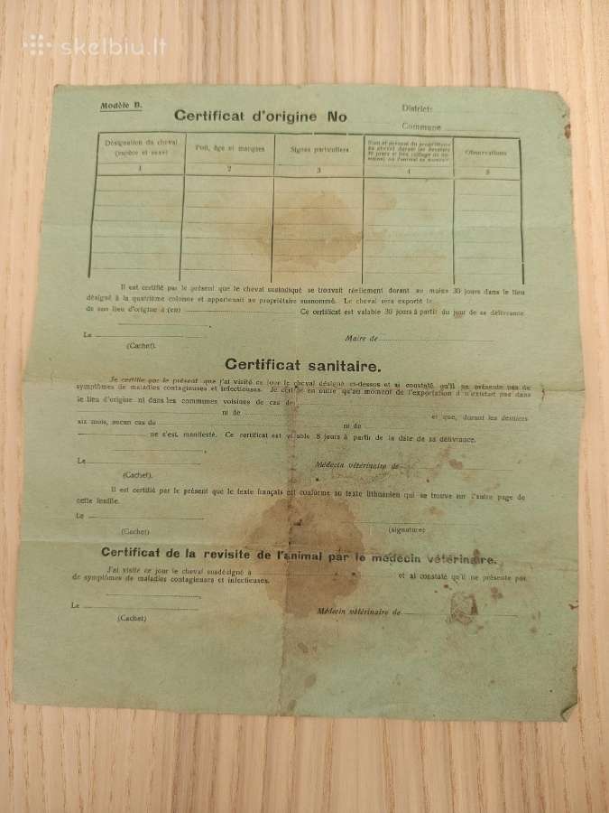 Arklio kilmės liudijimas. 1938. Pumpėnų valsčius
