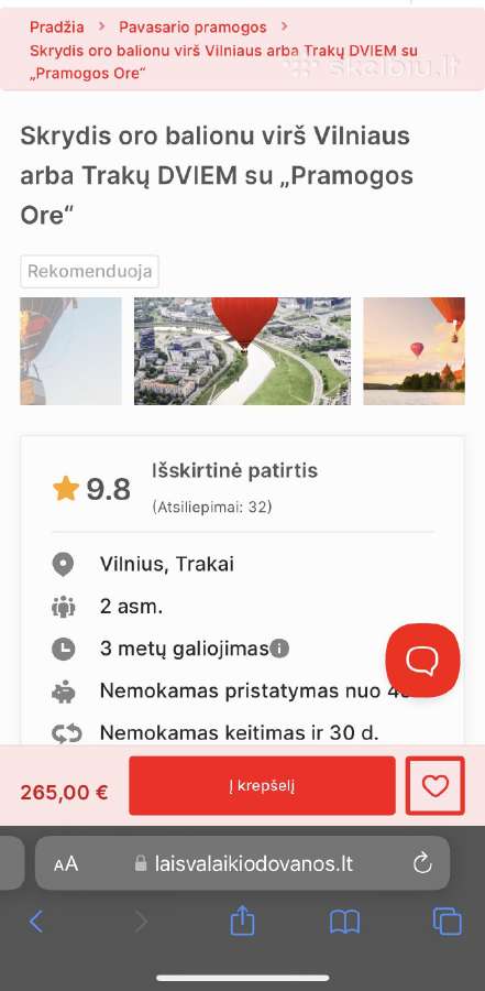 Pigiau perleisime skrydį oro balionu dviems