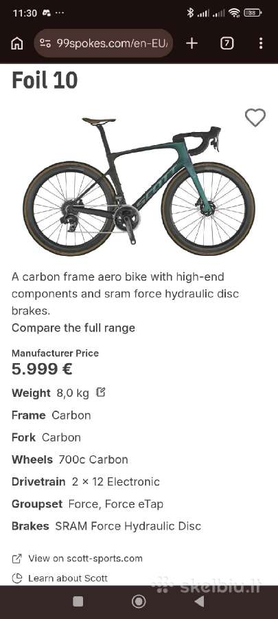 Scott Foil 10 Sram Force AXS 2x12 S - nuotraukos Nr. 18