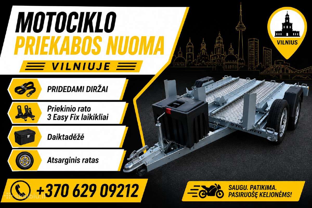 Motociklo priekabos nuoma, moto nuoma Vilnius